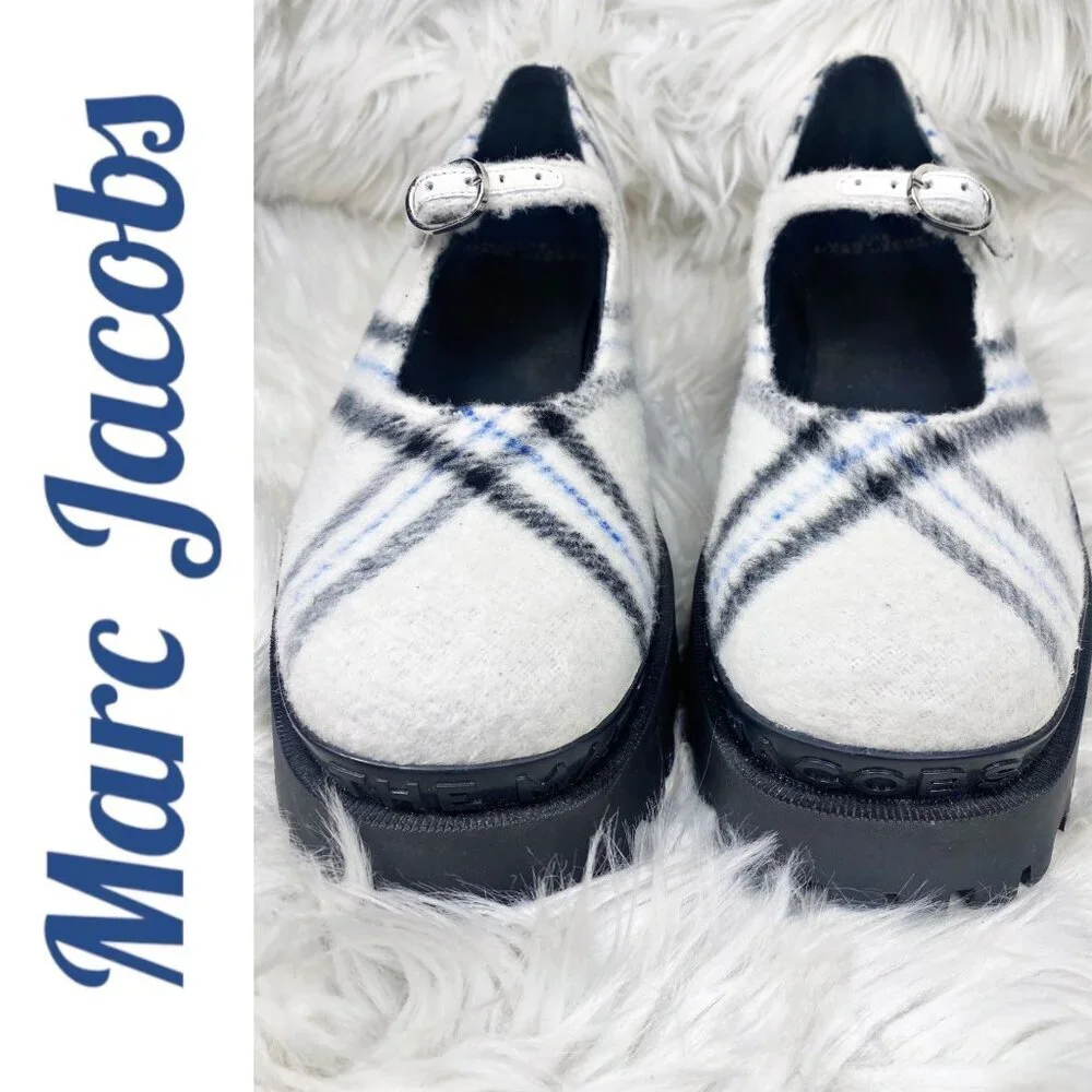 NWOB MARC JACOBS MARY‎ JANE PLATFORM WOOL PLAID, SIZE 38